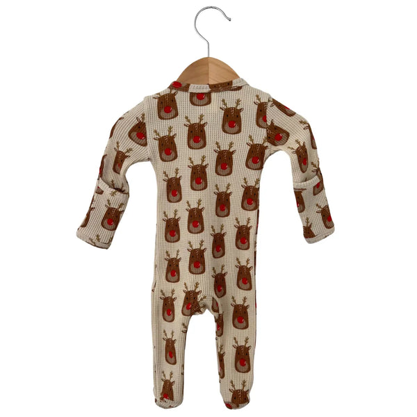 Waffle Zip Footie Romper | Reindeer - PREORDER