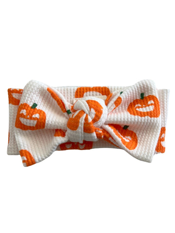 Waffle Knot Bow | White Jack-O-Lantern - PREORDER