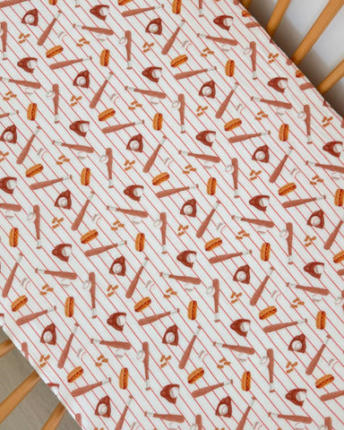 Muslin Crib Sheet | Baseball Game - PREORDER