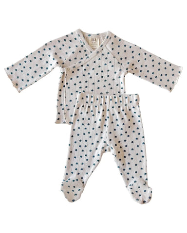 Organic Pointelle Newborn Set | Blue Flower - PREORDER