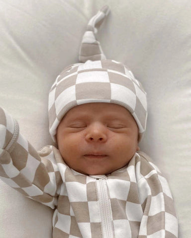 Beanie Hat | Latte Checkerboard - PREORDER