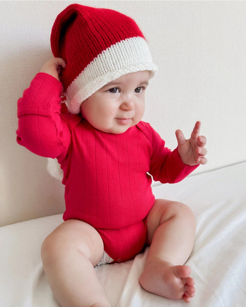 Organic Pointelle Long Sleeve Bodysuit | Red - PREORDER