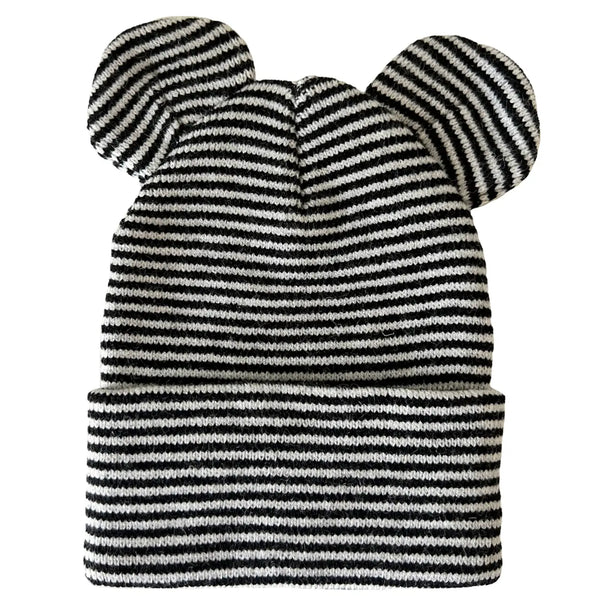 Baby's First Hat | Black/White Stripe Bear - PREORDER