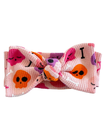 Waffle Knot Bow | Pink Candy Skulls - PREORDER