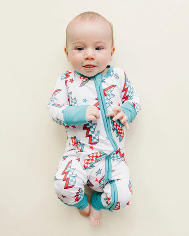 Bamboo Zip Romper | Checkered Bolts - PREORDER