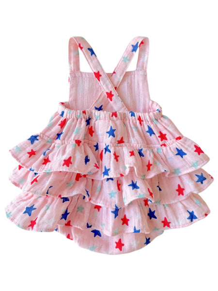 USA Stars Ruffle Romper | Pink - PREORDER