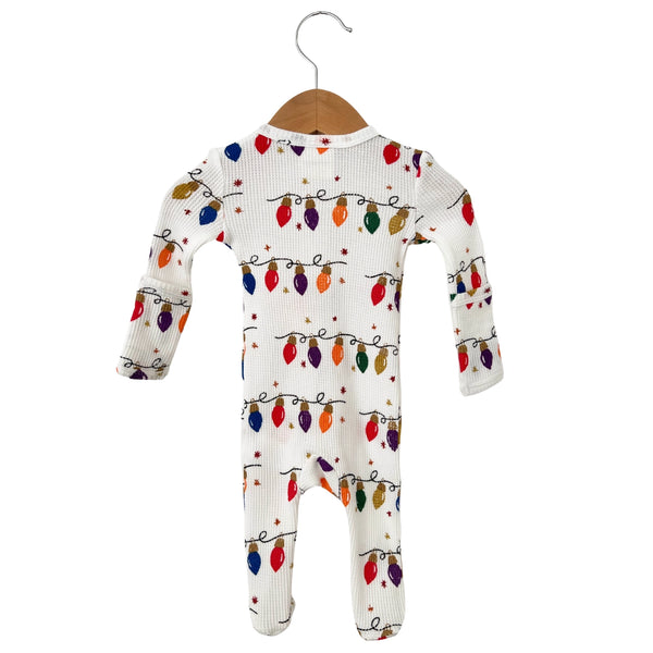 Waffle Zip Footie Romper | Christmas Lights - PREORDER