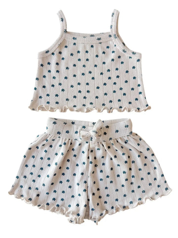 Organic Pointelle Summer Set | Blue Flower - PREORDER