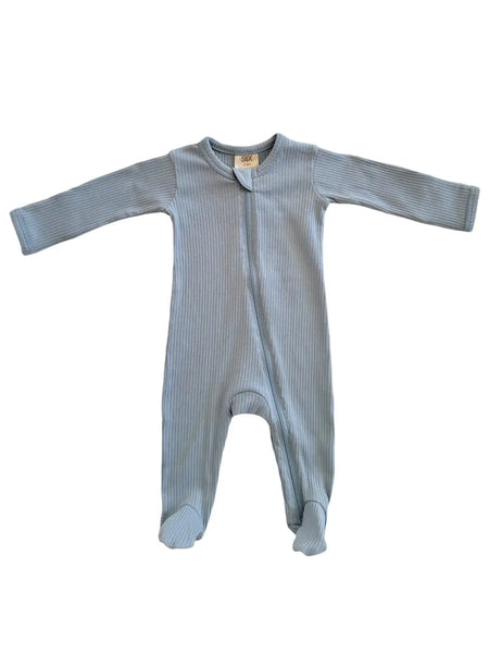 Ribbed Zip Footie Romper | Dusty Blue - PREORDER