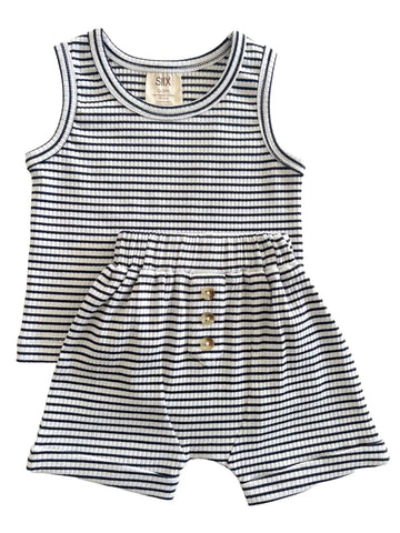 Ribbed Tank & Shorts Set | Black Stripes - PREORDER