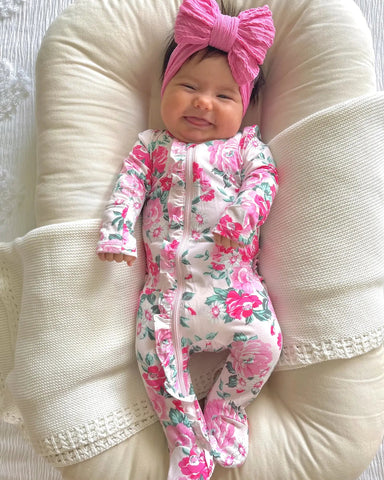 Zip Ruffle Footie Romper | Pink Splendor - PREORDER