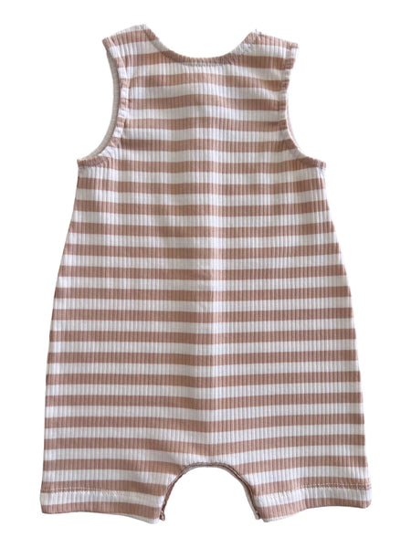 Ribbed Tank Button Shortie Romper | Cream Stripes - PREORDER
