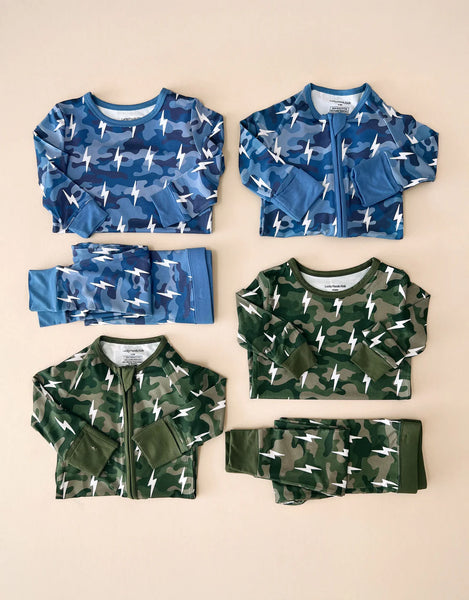 Bamboo Zip Romper | Green Camo Bolts - PREORDER