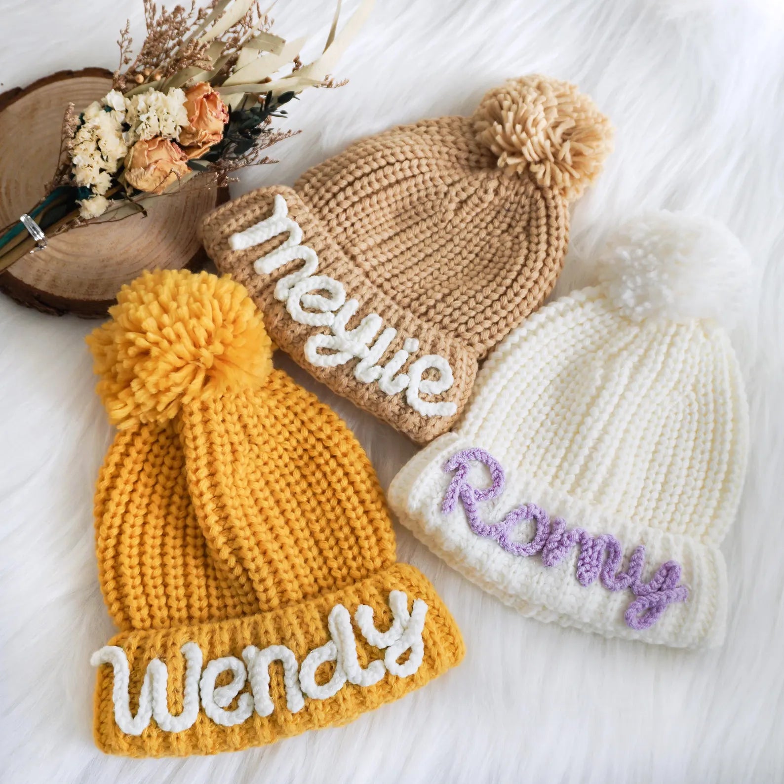 Yarn *CUSTOM* Solid Knit Pom Hats (6 Colors)