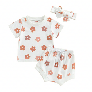 Neutral Kenzie Floral Waffle Outfit & Bow - PREORDER