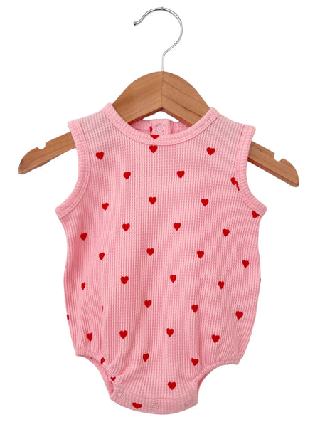 Waffle Tank Bubble Romper | Little Red Heart - PREORDER