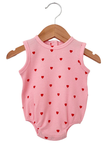 Waffle Tank Bubble Romper | Little Red Heart - PREORDER