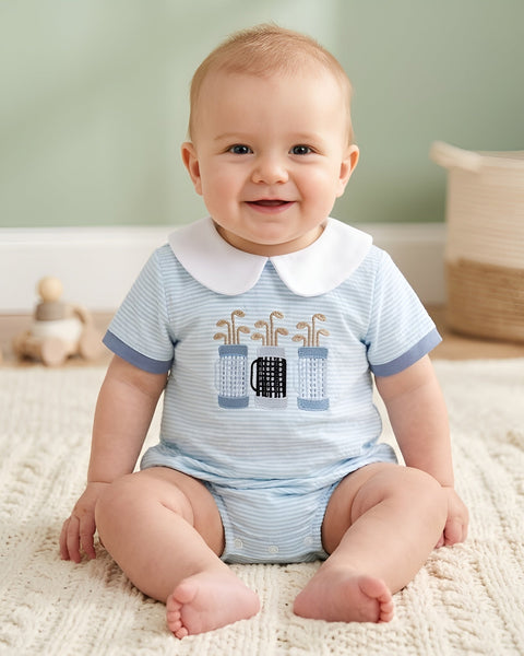 Smocked Collar Romper | Golf Bag Stripe - PREORDER
