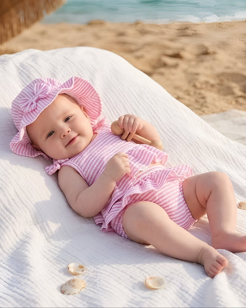 Smocked Two Piece Swimsuit Set | Pink Stripe - PREORDER