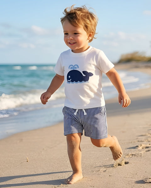 Top & Shorts Set | Striped Whale - PREORDER