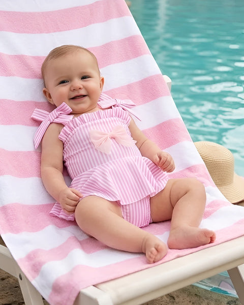 Swimsuit | Pink Bow Stripe - PREORDER