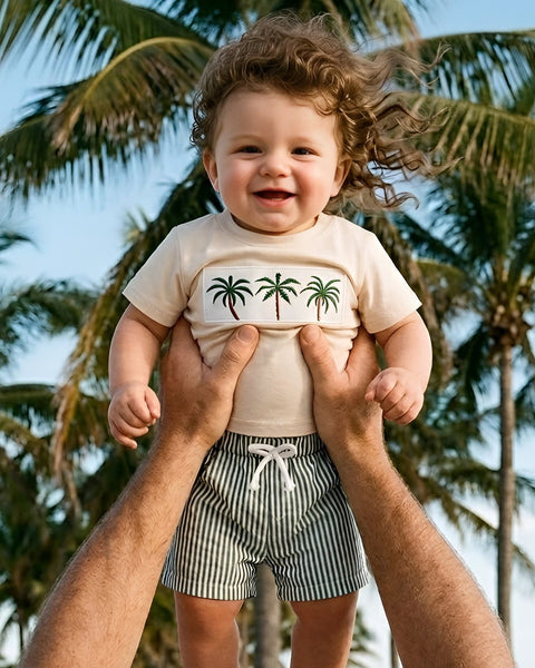Top & Shorts Set | Striped Palm Trees - PREORDER