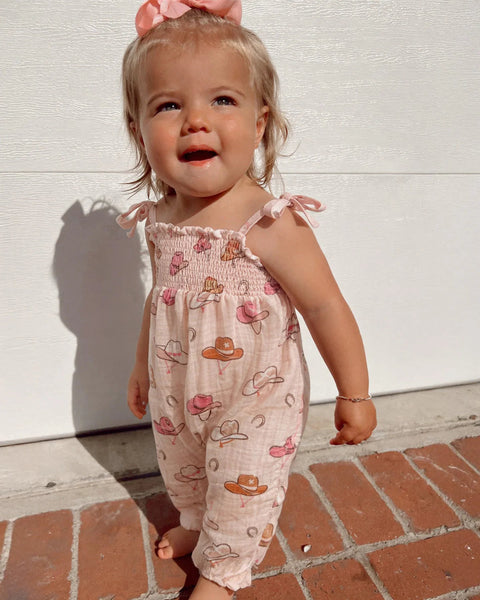 Smocked Ruffle Jumpsuit | Pink Western - PREORDER