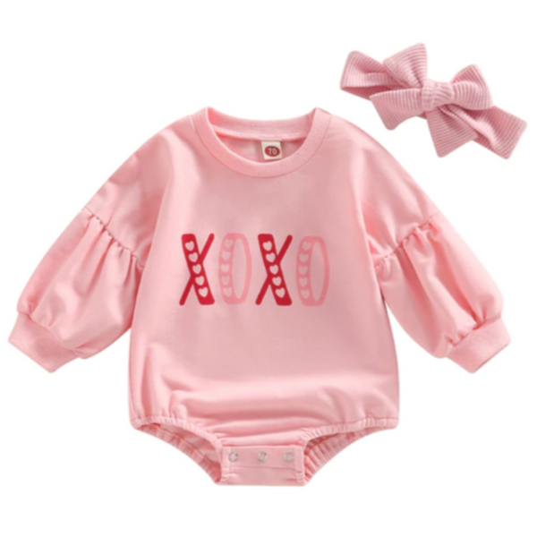 XOXO Bubble Sleeve Romper & Bow - PREORDER