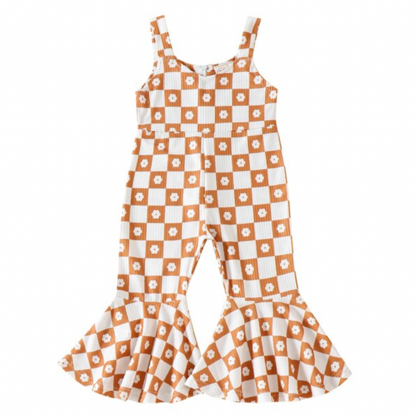Checkered Daisy Ribbed Romper - PREORDER