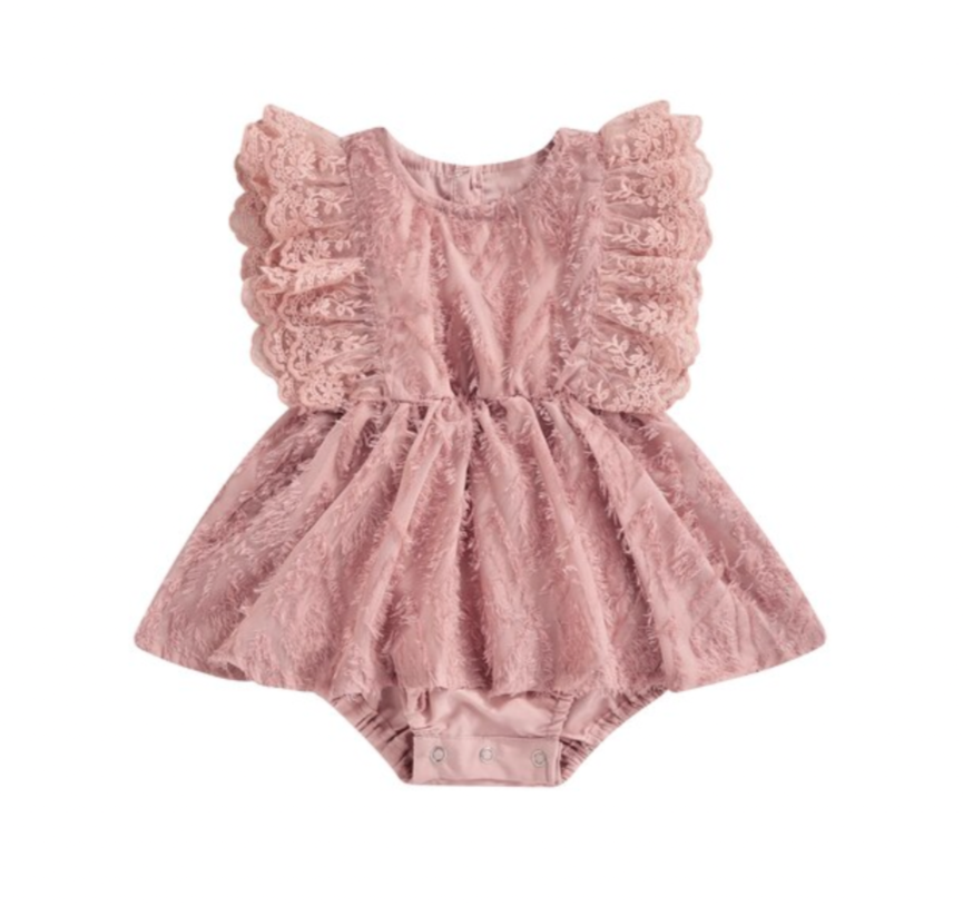 Pink Lace Romper Dress - PREORDER