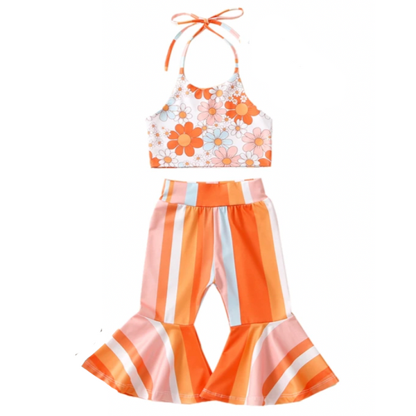Striped Floral Halter Outfit - PREORDER