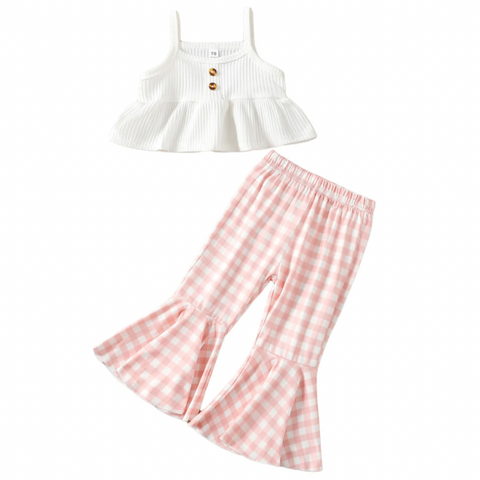 Perfectly Pink Plaid Crop Top Outfit - PREORDER