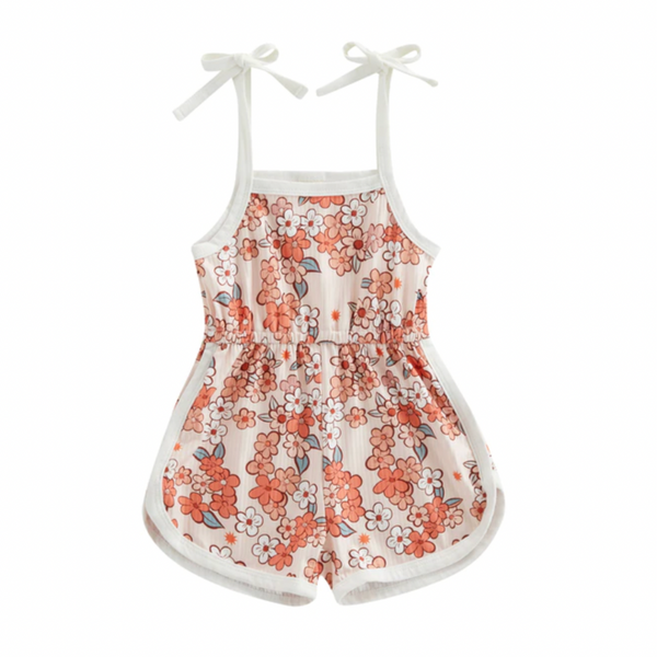 Grace Floral Ribbed Tie Shorts Romper - PREORDER