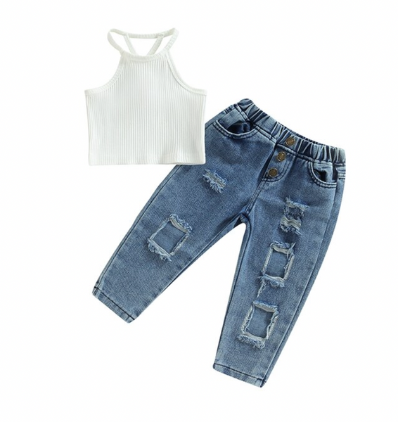 Demi Cross Back Denim Outfit - PREORDER