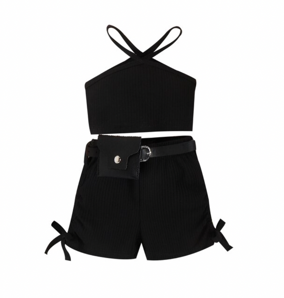 Solid Crop Top Ribbed Outfits & Belts (2 Colors) - PREORDER