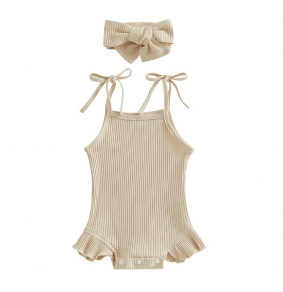 Ribbed Ruffle Tie Rompers & Bows (3 Colors) - PREORDER
