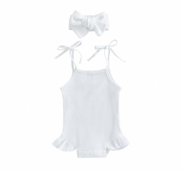 Ribbed Ruffle Tie Rompers & Bows (3 Colors) - PREORDER