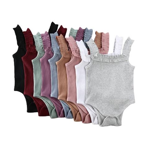 Ruffle Ribbed Tank Rompers (9 Colors) - PREORDER