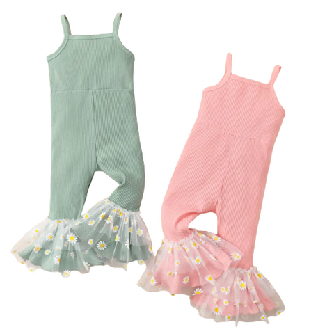Ribbed Sunflowers Bells Rompers (2 Colors) - PREORDER