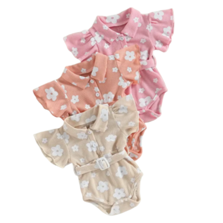Floral Waffle Belt Rompers (3 Colors) - PREORDER